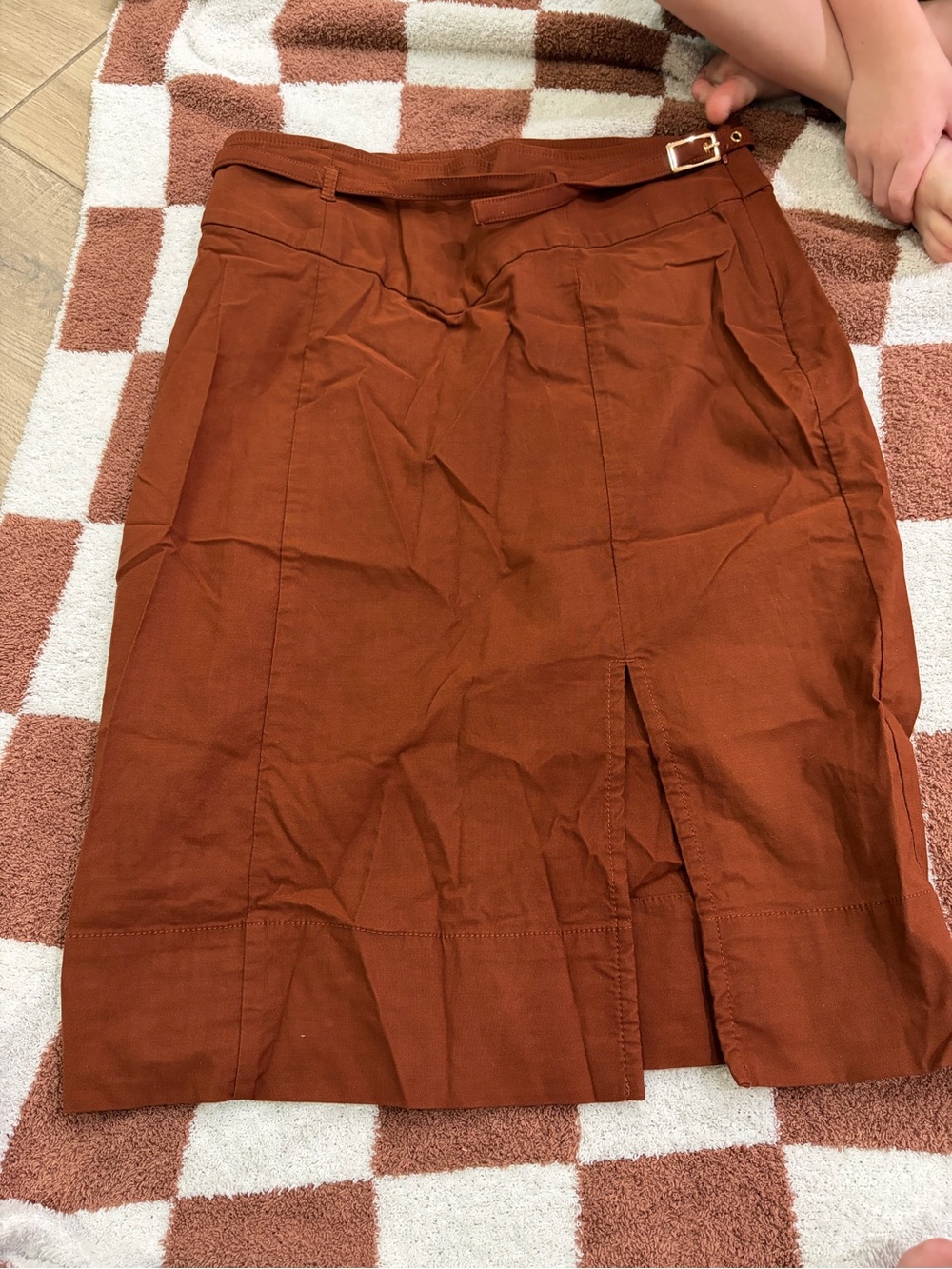 Anthropologie Rust Belted Midi Skirt